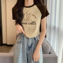 채윤러브 여름 반팔 여성 라운드넥 배색 티셔츠