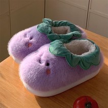 귀여운 3D 뚱뚱한 신발 개구리 가지 당근 디자인 부드러운 층간소음 방지 슬리퍼 실내화 사무실 거실 실내 털 보온 겨울 여름 거실화 커스텀 기능성, D.가지 + 250-255