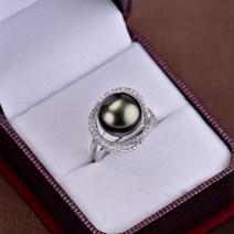흑진주반지 타히티 검은 진주 새둥지 오픈 조절 링 12mm 라운드 925 실버