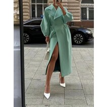 봄트렌치코트 랜턴 슬리브 라펠 칼라 트렌치 코트 여성용 겨울 빈티지 시크 롱 자켓 오버 럭셔리 아웃웨어