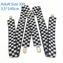 블랙 화이트 격자 무늬 조정 가능한 멜빵 남성 여성 3.5CM 와이드 탄성 스트랩 X 백 성인 서스펜더 브레이스 3 사이즈 액세서리, [03] Adult Size XXL-140CM