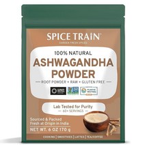 SPICE TRAIN Amla 파우더 (397g/14온스) 인디언 구스베리 파우더 재밀봉 가능한 지퍼 잠금 파우치 1147242, Ashwagandha Powder-6oz