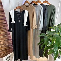 럭키567 / 1+1 모던 루즈핏 찰랑 라운드넥 롱원피스 5color