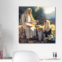 [나쁜사마리아인들독후감] 예수님과 사마리아 여인 캔버스 종교 액자 35x35cm, 단품