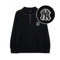 MLB 카리나 착용 베이직 미디움로고 반집업 오버핏 맨투맨 NY Black