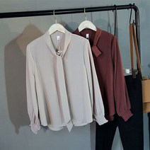 오너클랜 넥리본 쉬폰 블라우스