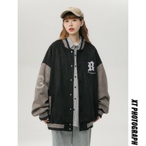 아메리칸 발포 프린트 스웨이드 야구점퍼