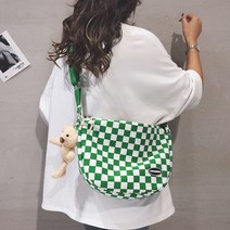 바둑판 캔버스 가방 여자 2022 ins 왕홍 숄더 가방 학생 수업 대용량 크로스 가방 W136