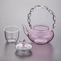 티팟세트 핑크 손잡이 유리 찻주전자 가정용 투명 필터 차 세트 빔 냄비 Pu39er 주전자 꽃 메이커, [01] 701-800ml, [02] 빨간