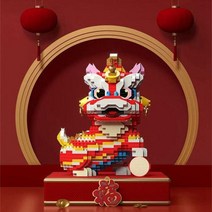 레고 호환 블럭 사각/십자블록 럭키 라이온 댄스 아치 웨이 미니 빌딩 블록 중국 전통 문화 3D 모델 다이아몬드 마이크로 벽돌 장난감 선물, P1181+With Box