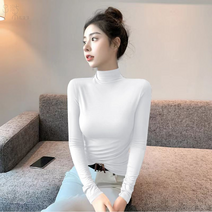 자칠 여성 터틀넥 레오파드 긴팔 셔츠 호피 티셔츠