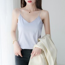 여성 새틴 나시티 브이넥 봄 여름 외출 여자 끈 나시 2023 상의 Satin sleeveless shirt XK0092