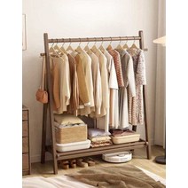 나무행거 옷걸이 이동식 목재 원목 수납 조립식 틈새, 호두 색상 - 100CM