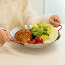 (1+1)플레이팅접시 대형 파스타 스텐팬 양식플레이트접시 로니 레드 손잡이 플레이트, 3. L (1+1)