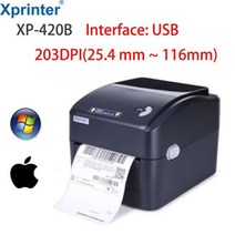 라벨프린터 도트프린터 라벨기 라벨스티커 Xprinter 4 인치 배송 라벨/익스프레스/열 바코드 라벨 프린터 D, 07 420B black USB_03 AU 플러그