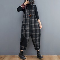 여자 빅사이즈점프수트 체크 점프수트 얇은 멜빵바지