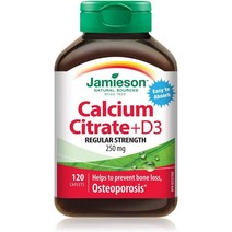 Jamieson Calcium Citrate Vitamin 자미에슨 칼슘 시트레이트 비타민 D3 120캐플릿 250mg 1개