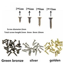 실내장식 가구부품 1000 개 2x5mm 납작한 머리 나사 목수의 작은 가구 상자 하드웨어 액세서리, 01 Green bronze_04 2X10mm