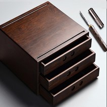 죽제 보이차 보관함 차통 보관용기 3단+손질칼 나무 차 케이스 수납함 서랍형 티박스 저장박스 기프트박스, 단품