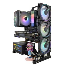 PC 케이스 컴퓨터 본체 조립 풀오픈 벽걸이 박스 사이드 투과 DIY 아이디어 수냉풍 쿨루민 브라켓, 06.오렌지 블랙, 01.공식 표준 분배