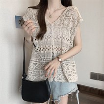 뜨개 그물 펀칭 여름 니트 조끼 뉴페트VT