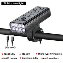 로드 MTB 야간 라이딩 자전거 라이트 T6 LED 20000 루멘 10000mAh 자전거 라이트 전면 충전식 램프 자전거 랜턴 보조베터리 사이클링 손전등 MTB 액세서리, 01 8T6 Headlight