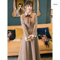 개화기원피스 졸업식옷 원피스 여성 학생 체크 리본 복고 중세 경성의복