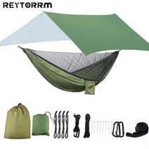 휴대형 캠프 해먹 비 파리 타프 및 모기장 텐트 원목 밴드 트레블용 나일론 낙하산 300x300cm, 21.Army Green