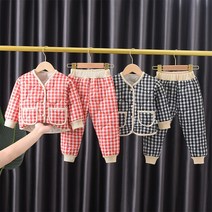 뽀뽀뽀 아동복 유아 체크 깔깔이 상하 세트 키즈 아동 어린이 여아 남아 공용 겨울 상하복