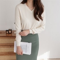 셀러허브(잡화) 여자 엷은 비스코스 백버튼 V넥 니트