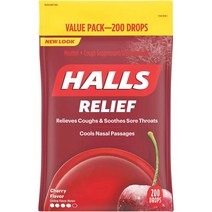Halls 호올스 무설탕 기침캔디 사탕 체리맛 200알, 1팩