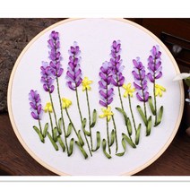 입체 리본 자수 DIY 키트 패키지 취미 집콕 집순이 선물, 라벤더 30x30cm+모조 대나무 스트레치