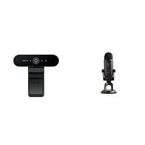 로지텍 Brio 4K 웹캠 컴캠 홈캠 pc 웹켐 데스크탑 웹캠 Ultra HD, Webcam + Yeti Blackout