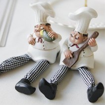 식당 동네빵집 롱다리 주방장선반인형2P 인테리어소품 선반장식 가게