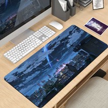초대형 마우스패드 애니배경 작화 키보드 미끄럼 방지, 사슴과 숲 400x900mm 3mm