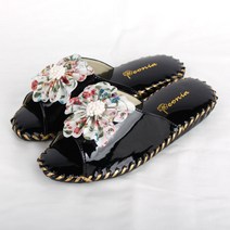거실화 에나멜왕꽃 여성 가죽실내슬리퍼 5color, 1.블랙, 1개