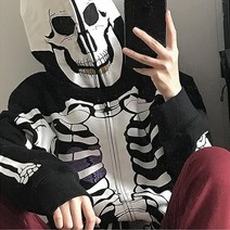해골후드티 할로윈의상 스컬프린트 후드집업 emo women 하라주쿠 gothic zip