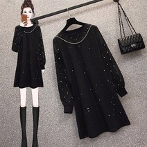 사사로이 여성 원피스 미니 빅사이즈 메쉬 라운드넥 큐빅 반짝반짝