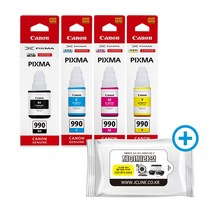 캐논 잉크 GI990 CMYK 4색 세트+항균 물티슈 G1900 G2900 G3900 G4900, 1개, 정품_GI990_4색세트+항균물티슈