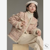 노카라트위드자켓 반코트 크롭 금장 진주단추 트위드