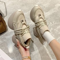 [슈올즈] 천연 가죽 통굽 스니커즈 캐주얼 신발 여성용 두툼한 6CM 디자이너 두꺼운 밑창 아빠
