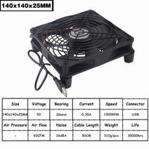 5V USB 라우터 팬 80mm 92mm 120mm 140mm DIY TV 박스 공슬리브 쿨러 및 보호 네트 데스크탑 냉각, 14025