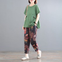 중년 여성 투피스 면 린넨 블라우스 바지 상하 세트 여자 엄마옷 봄 여름 코디 40대 50대 60대 편한 루즈핏