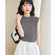 아이엠몽 여성 민소매 체크 패턴 캡소매 티셔츠 정장 커리어우먼 아나운서룩 포멀룩 BC204120YJ