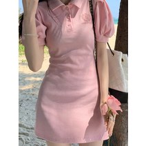 여름캐주얼원피스 쉬폰원피스 미니원피스 신상품 미니 올 매치 버튼 레저 퍼프 슬리브 반팔 드레스 여