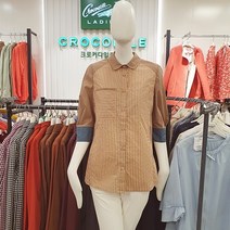 크로커다일레이디 산뜻 발랄한 소매배색 포인트 세로 스트라이프 7부 블라우스 뉴코아 인천점