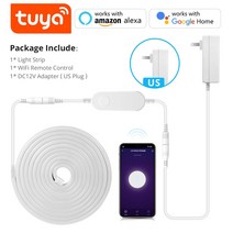 LED 스트립 조명 전구 투야 스마트 라이프 와이파이 네온 라이트 12V RGB 사인 테이프 장식 알렉사 구글 홈 화이트 클립 포함, [04] White US, [05] 5m