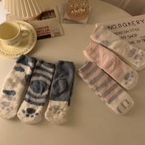 유달리 남녀공용 수면양말 3종셋트 부드러운 탁텔원단 고양이 발바닥 커플 블루 핑크