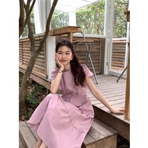 바스락원피스 키작녀원피스 프릴 레이스 반팔 롱드레스