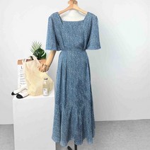 바이미쓰리 / 사롯 잔꽃 리본 스퀘어넥 플레어 원피스(3color)